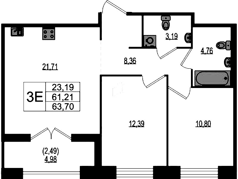 2-комнатная квартира 63.7 м², 1/4 эт., ЖК «Ranta Residence»